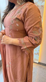 Pure cotton embroidered real mirror detailing in brown
