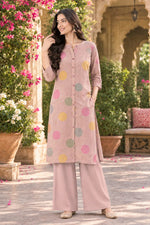 Pretty applique Mul chanderi Co ord in onion pink