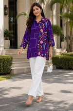 Pure crepe Kalamkari short top in purple