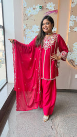 Heavily embellished pretty chinon handwork farshi salwar suit set in red