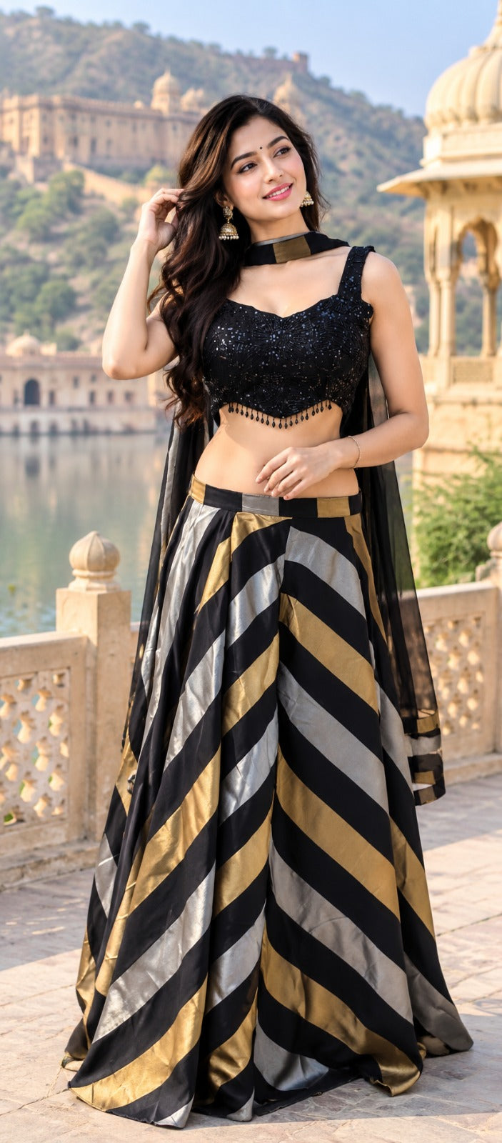 Pretty tissue designer noodle strap plazzo outfitParty wear
