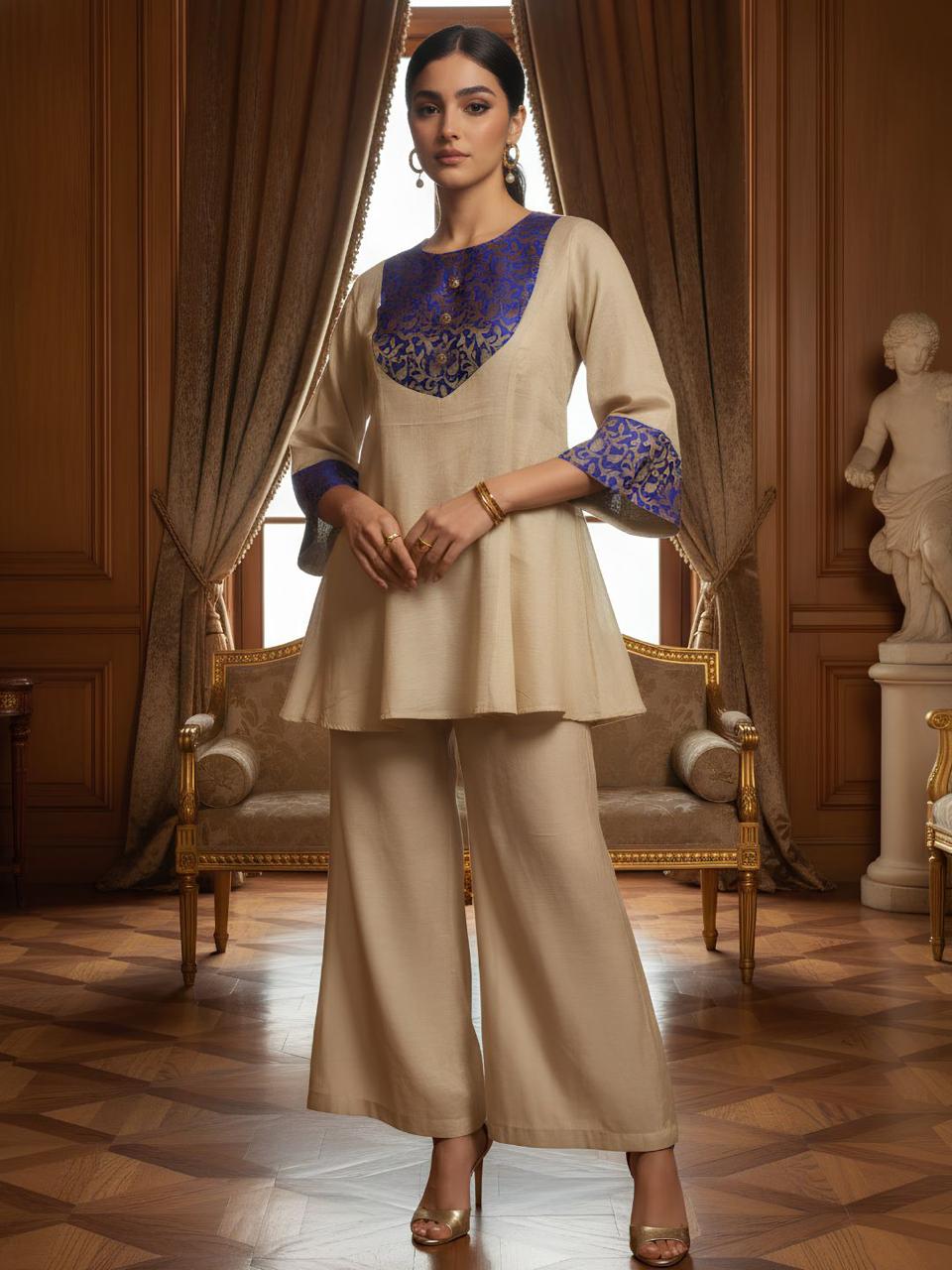 Stylish tissue co ord with brocade detailing