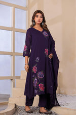 Pure Mul cotton embroidered in purple