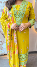 Yellow lace detailing pure cotton suit set