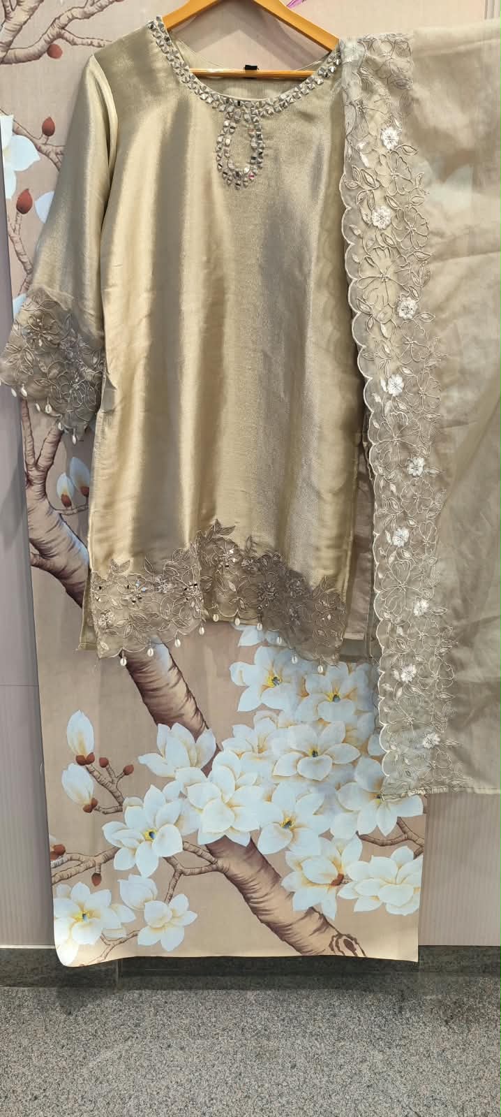 Premium tissue applique suit set in royal colour