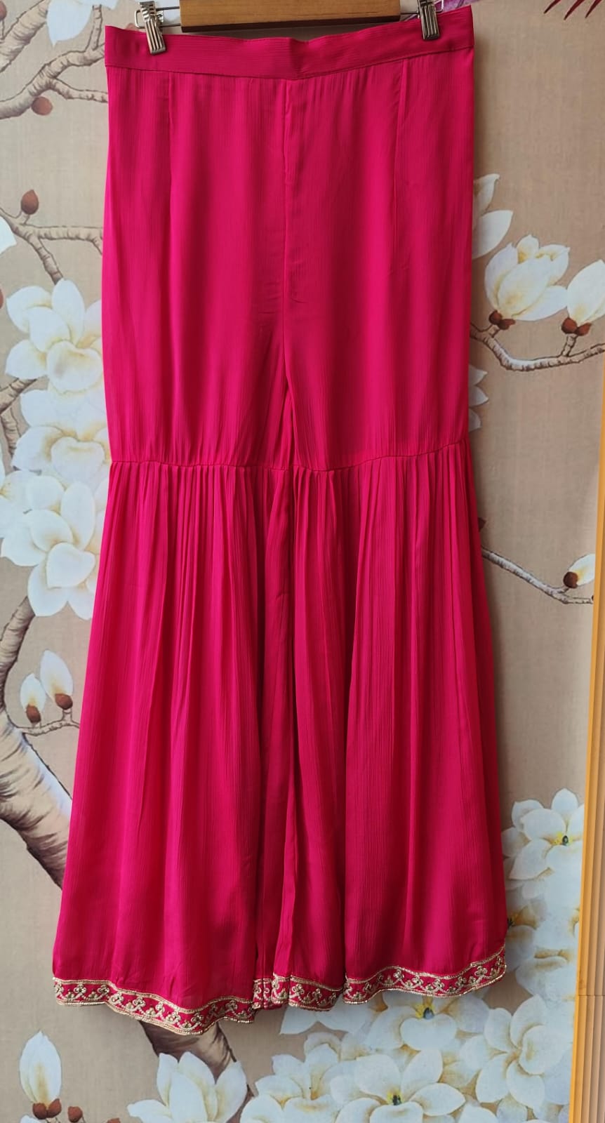 Premium chinon beautiful handwork all over in Rani pink