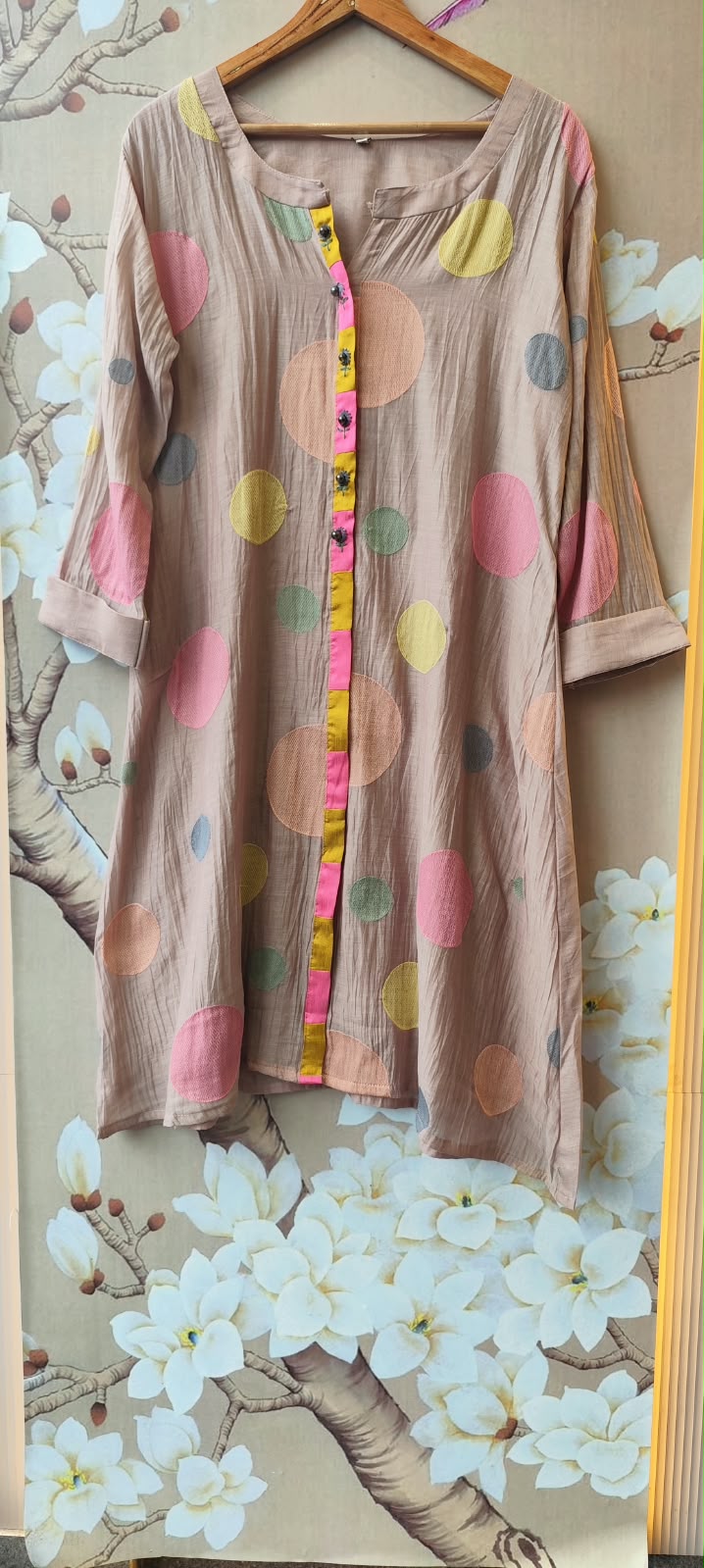Pretty applique Mul chanderi Co ord in onion pink