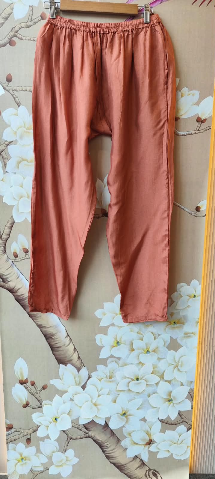 Premium tissue suit set with giraffe fabric and hand work on yoke in peach