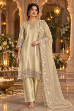 Premium tissue applique suit set in royal colour