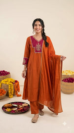 Pretty Mul chanderi suit set in orange n pink