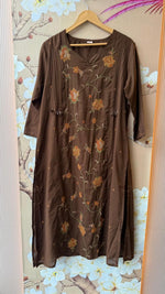 Pure cotton fully embroidered suit set in brown