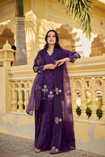 Premium Santoori silk skirt plazzo set in purple