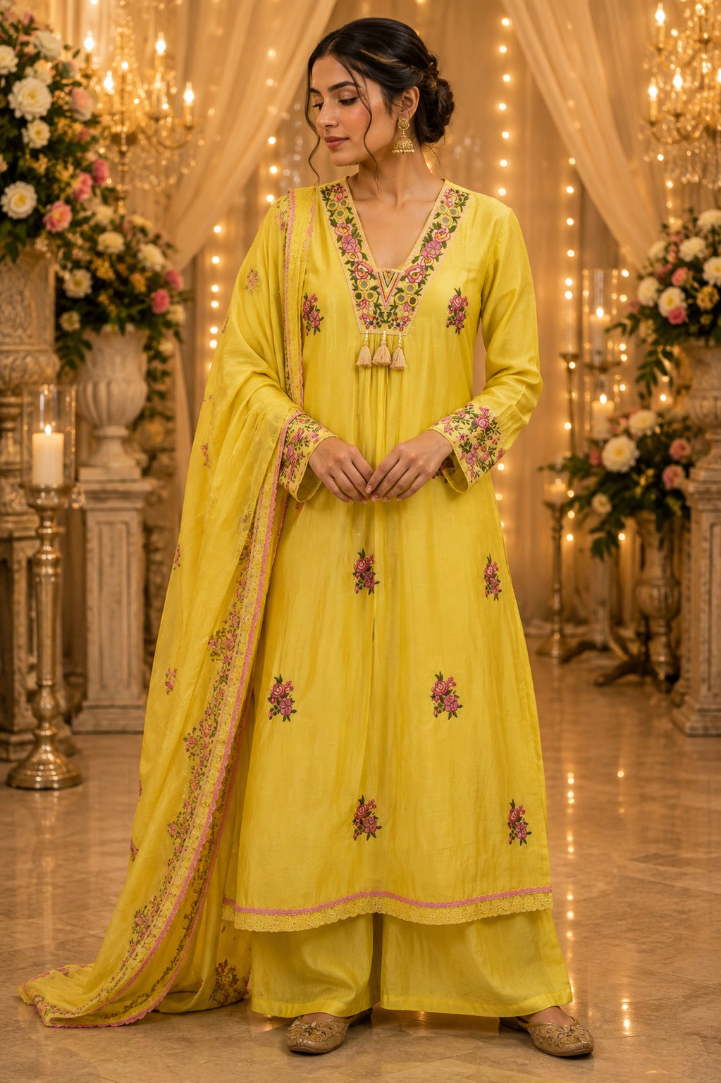 Bestseller in new colour! Premium muslin lining full suit set in lime yellow