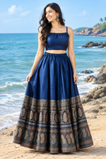 Gaji silk real mirror skirt in blue