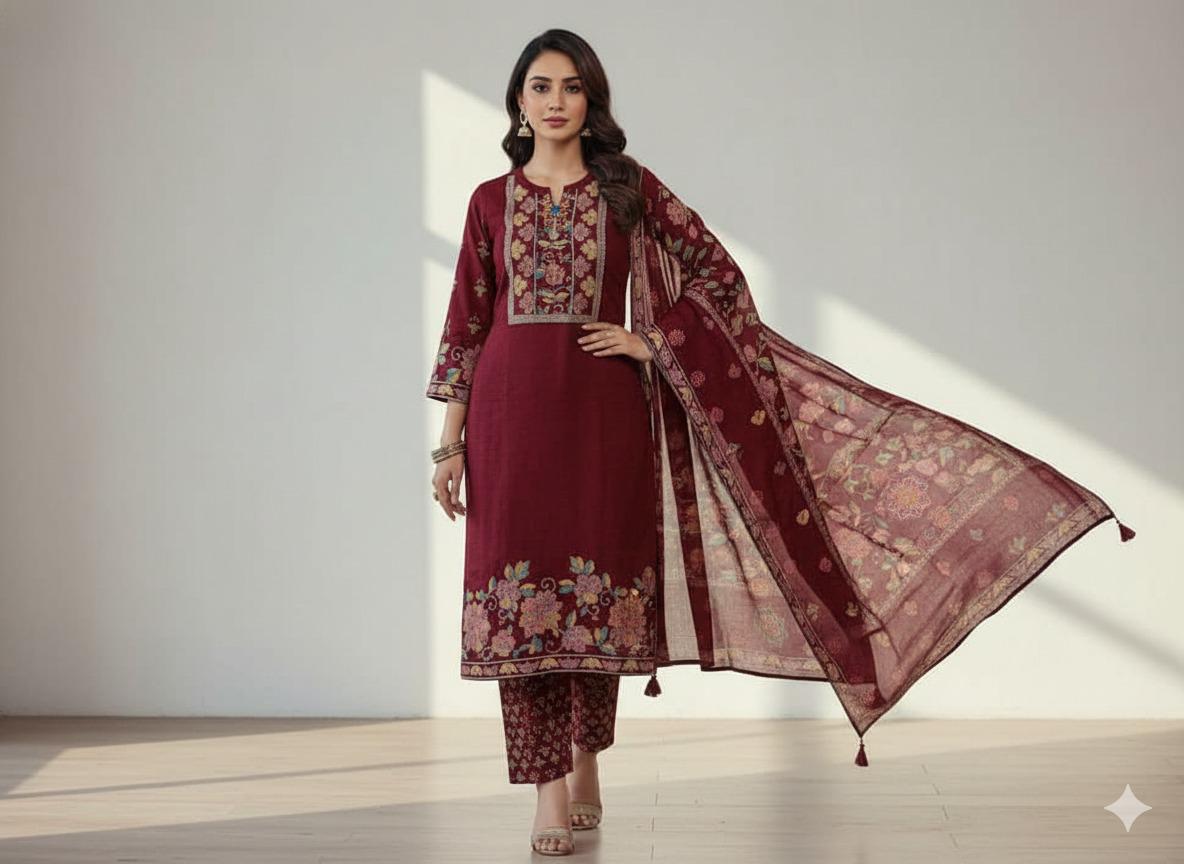 Pure premium crepe digital printed designer back suit set