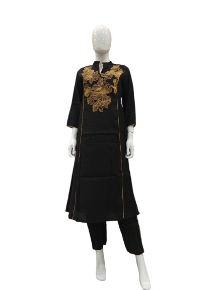 Modal muslin appliqué work lining kurta pant