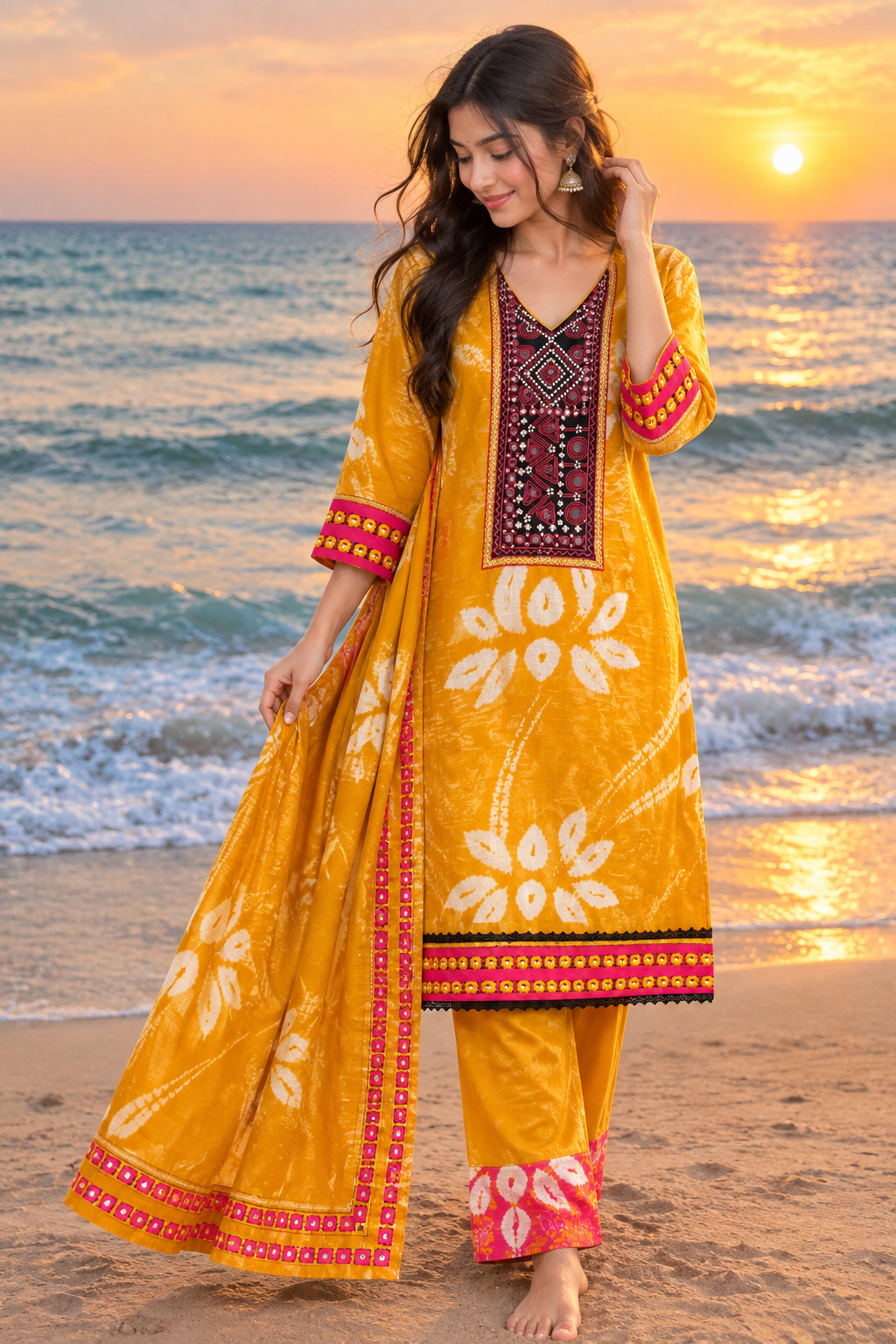 Pretty dola silk yellow n pink suit set paired with farshi salwar