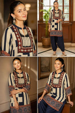 Pretty crepe ajrakh farshi kurta pant