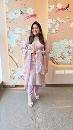 Designer handwork tissue suit set in lilac