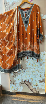 Pure Mul silk real mirror farshi salwar suit set in rust
