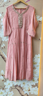 Premium Mul chanderi handwork full suit set in pink