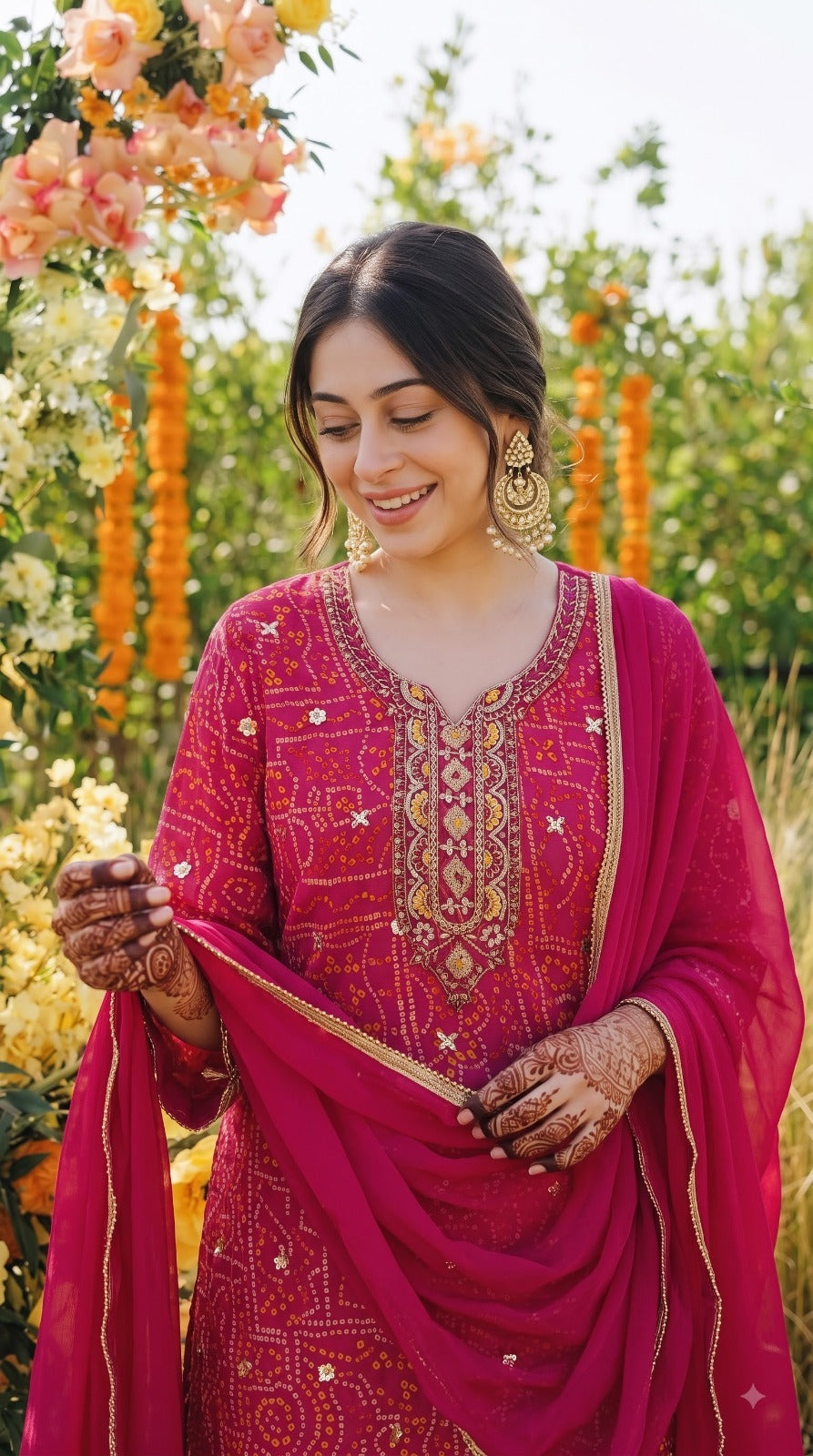 Super pretty premium georgette bandhani sharara suit set