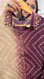 Premium natural crepe Kalamkari bandhani shirt in wine