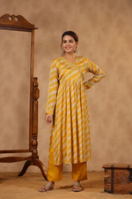 Pure Chinon Lehariya Alia Cut Suit Set in Yellow comes with Lining and with Beautiful Hand Work on the Yoke