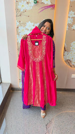 Premium dola silk with brocade with zardosi handwork full suit set in rani pink
