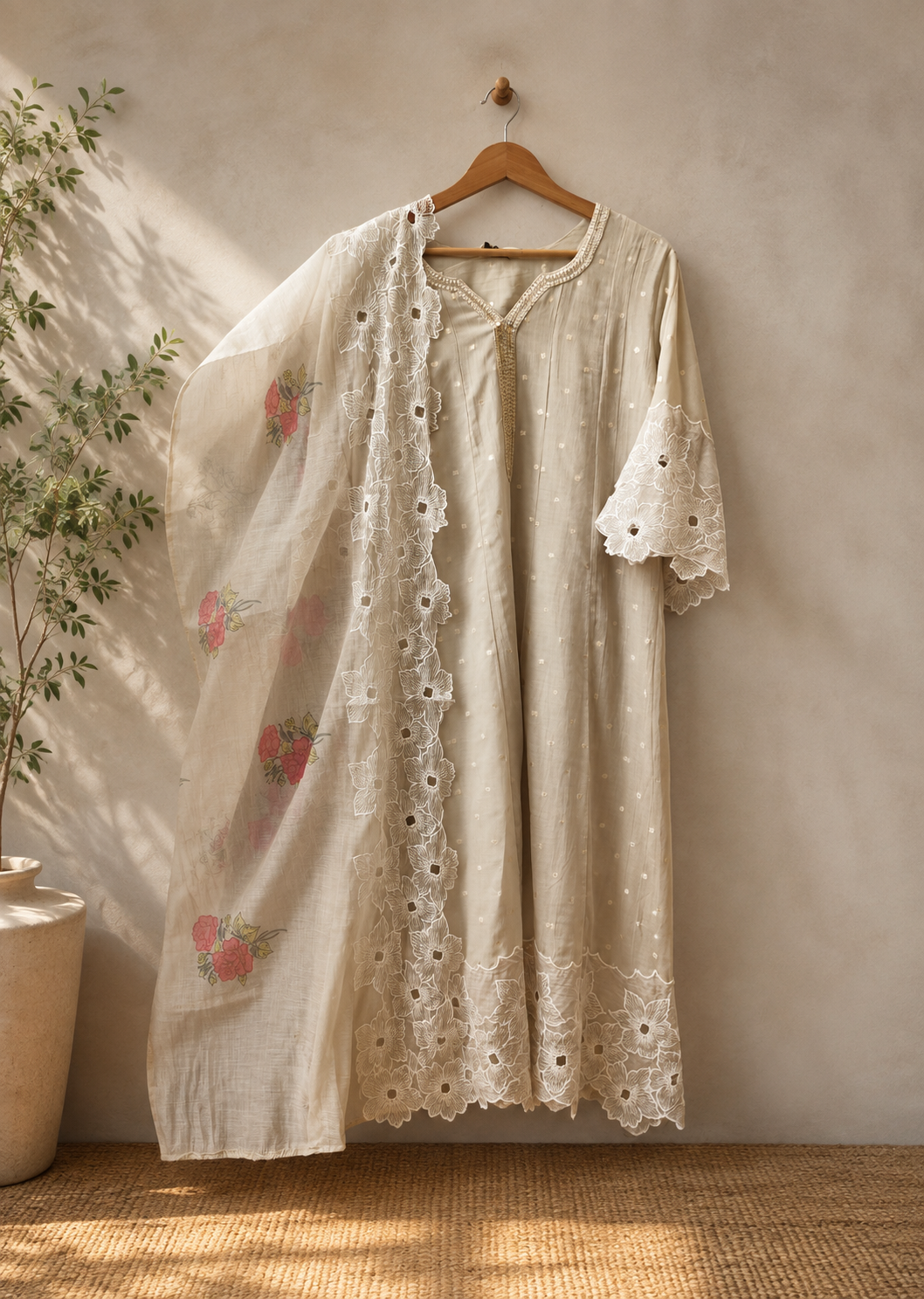 Super gorgeous linen cotton cutwork suit set