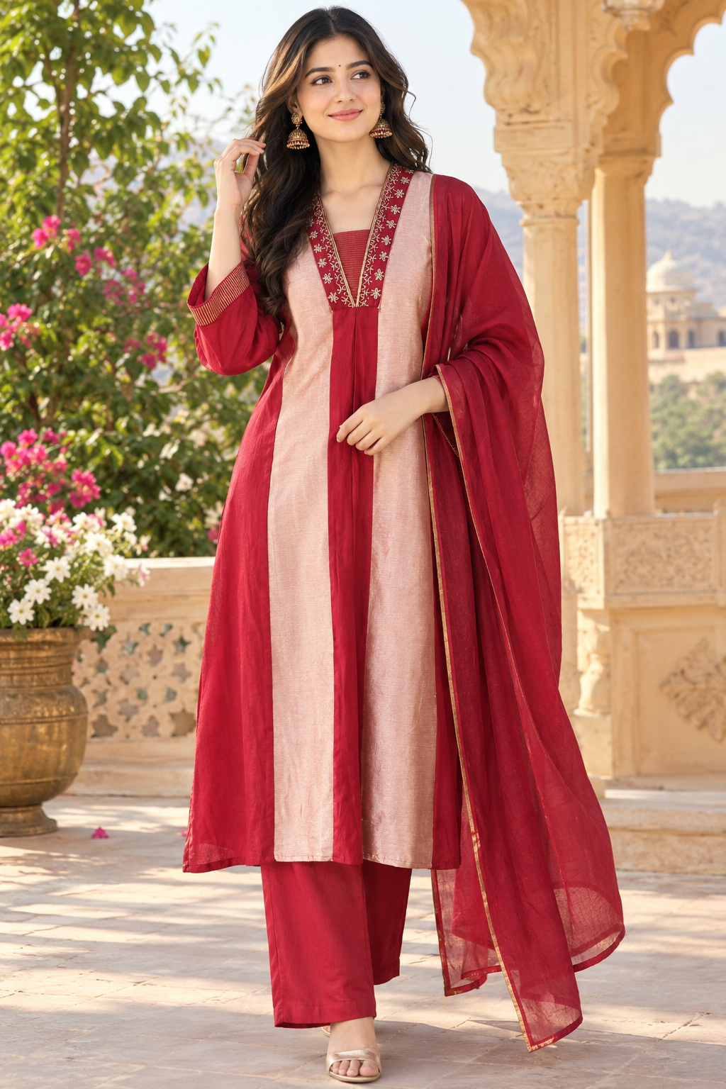 Wow super pretty tissue panel suit set in red