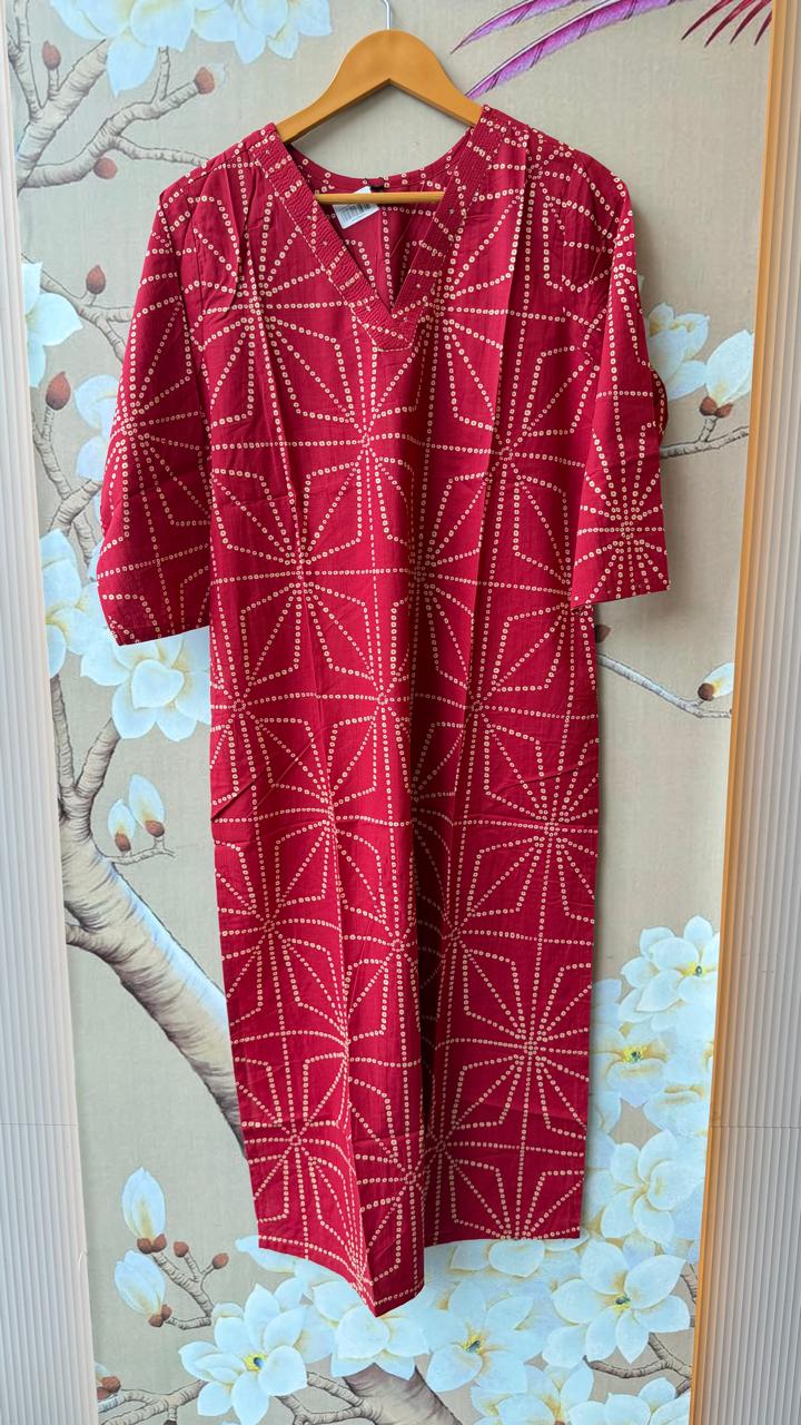 Pure cotton bandhani kurta red