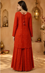 Premium chinon heavy handwork sequins and mirror work full suit in orange