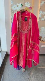 Premium dola silk with brocade with zardosi handwork full suit set in rani pink