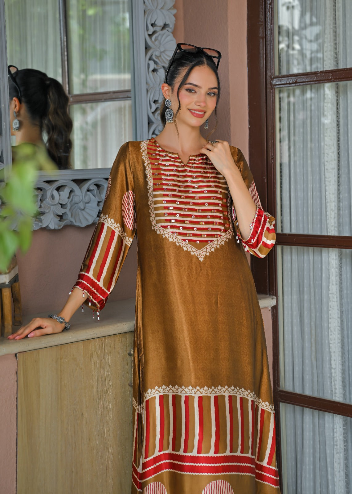 Premium gaji silk kurta pant with coin detailing in gold