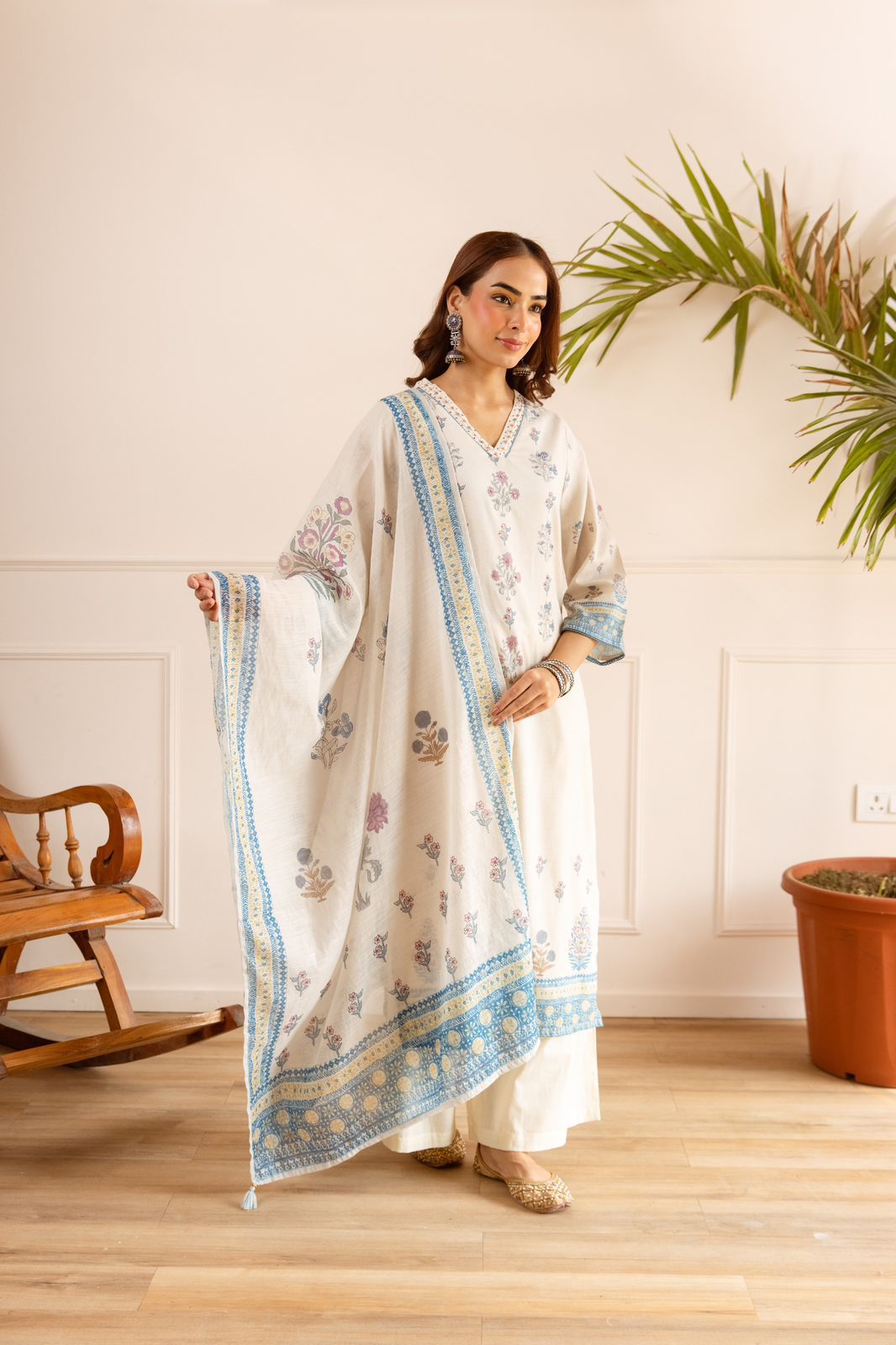 Cotton digital printed suit set paired with plazzo