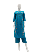 Embroidered cotton kurta pant in blue