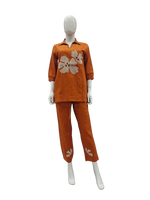 Premium cotton appliqué work co ord in rust