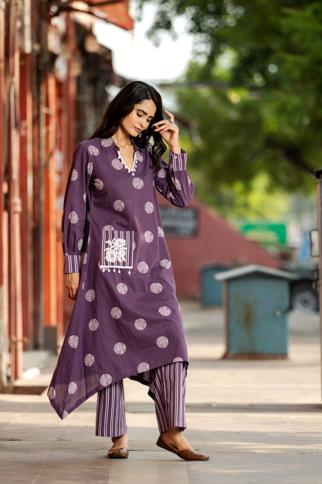 Pure cotton embellished pocket kurta pant