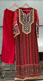 Real mirror ajrakh Phiran kurta pant in red