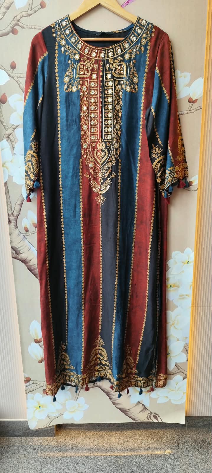 Premium Russian silk Phiran kurta pant in blue