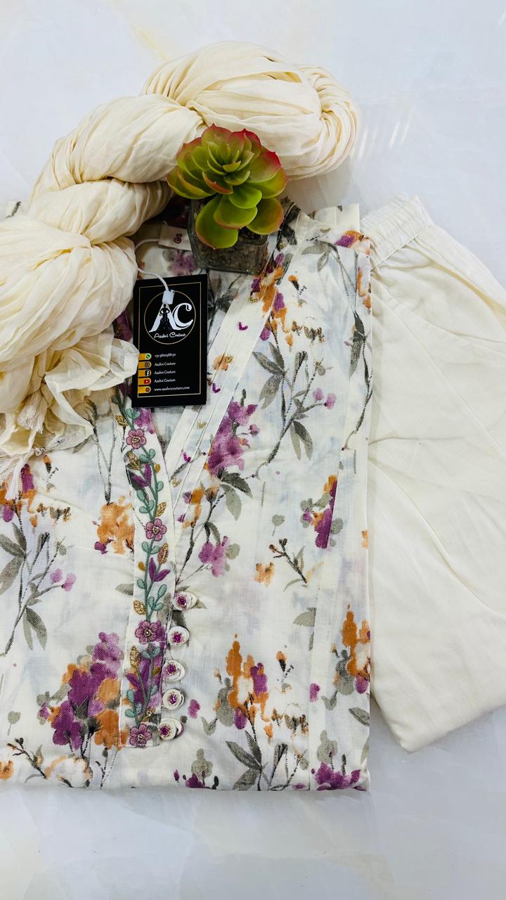 Pure cotton V neck suit set