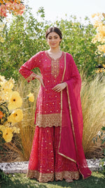 Super pretty premium georgette bandhani sharara suit set