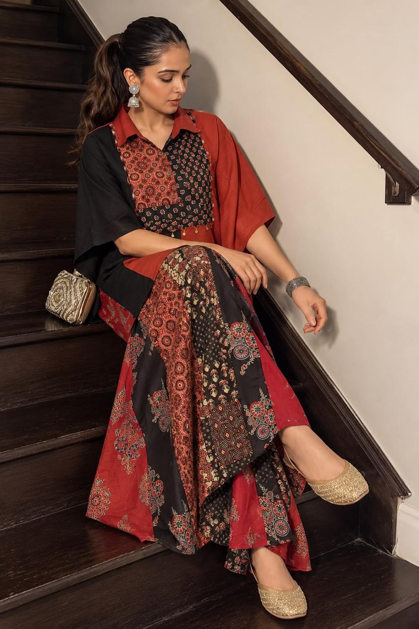 Pretty kaftan top paired with skirt in red n black