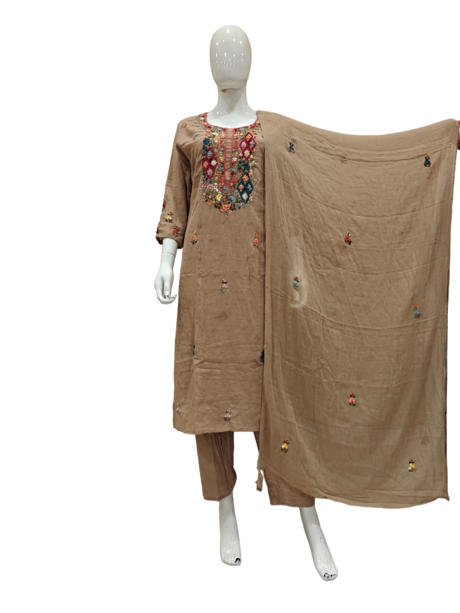Super soft pretty mul cotton hand embroidery full suit set
