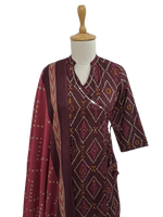 Cotton angrakha bandhani full suit set in wine