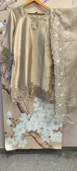 Premium tissue applique suit set in royal colour
