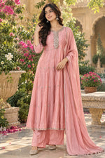 Premium Mul chanderi handwork full suit set in pink