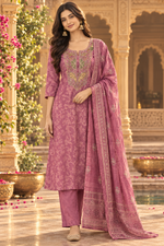Premium Banarasi suit set in pink with zari detailing