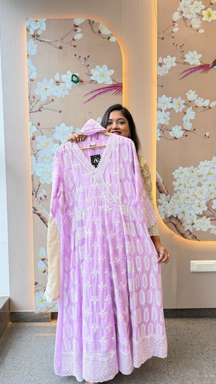 Wow shifli Mul cotton lining full suit set in lilac